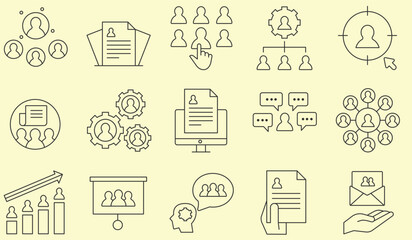 Fototapeta premium Minimal Teamwork in business management icon set