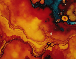 Abstract Fluid Patterns in Fiery Reds and Yellows