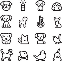 Fototapeta premium Silhouette Pets web icons in line style. Dog, cat, rabbit, hamster, bird, bone, pets, vet help. Vector illustration with White Background