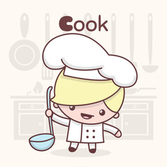 Cute kawaii characters. Alphabet professions. Letter C - Cook.