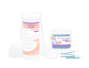 Cotton swab and cotton pads vector illustration isolated on white background