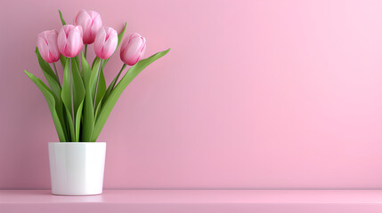 Fototapeta premium pink tulips set against a seamless pink background