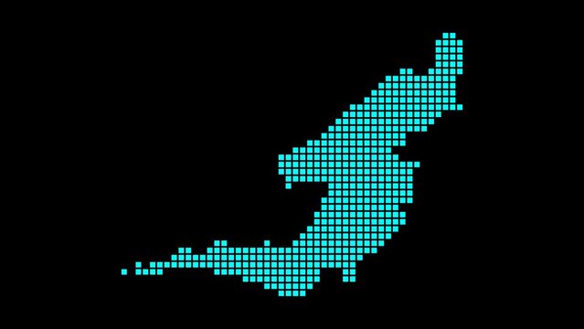 Bequia digital map. Map of Bequia in a dotted style. Shape of the island filled with rectangles. Neat video.