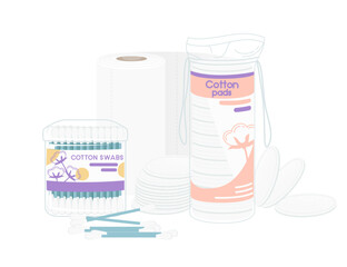 Cotton swab and cotton pads vector illustration isolated on white background