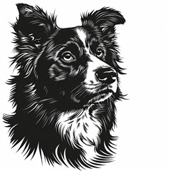 Fototapeta premium A black and white drawing of a Border Collie dog