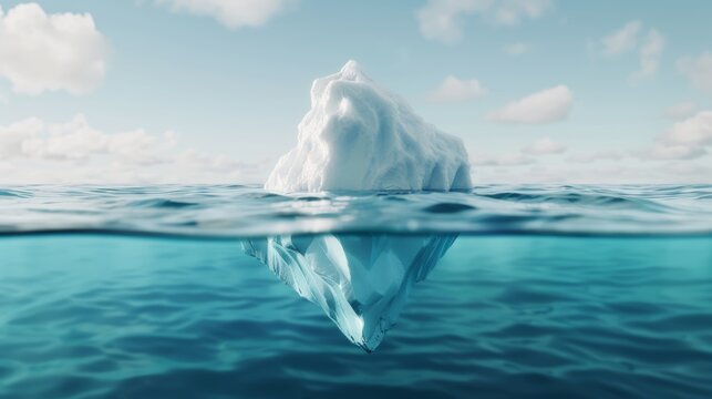 Beautiful iceberg in the ocean, its massive hidden bulk beneath the waterline, showcasing the marvels and mysteries of nature, stunning clarity and detail, 8k