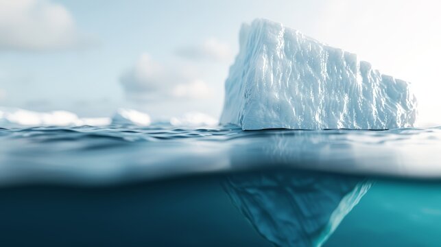 Beautiful iceberg in the ocean, its massive hidden bulk beneath the waterline, showcasing the marvels and mysteries of nature, stunning clarity and detail, 8k
