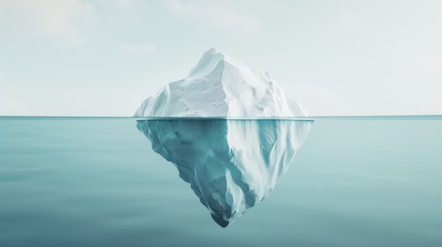 Beautiful iceberg in the ocean, its massive hidden bulk beneath the waterline, showcasing the marvels and mysteries of nature, stunning clarity and detail, 8k