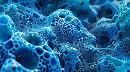 A microscopic view of three-dimensional blue bacteria.