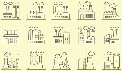 Outline icons related to Industrial buildings.. Linear icon collection. Editable stroke. Vector illustration