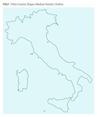Italy plain country map. Medium details. Outline style. Shape of Italy. Vector illustration.