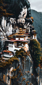 Templo Budista Tradicional em uma Paisagem de Montanha Serena