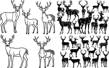 set of vector deer silhouettes animal silhouette vector wild wildlife illustration set nature black isolated mammal stag reindeer antler art