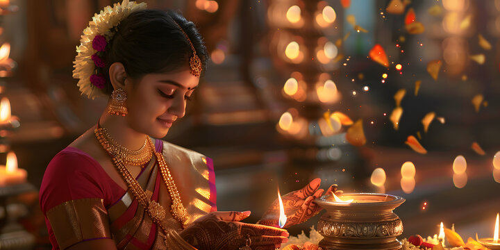 T&iacute;tulo: Dan&ccedil;arina Indiana Executando um Ritual Religioso Tradicional