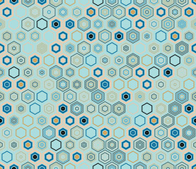 Tileable hexagon background. Geometric elements of varied style and color. Hexagon cells. Tileable pattern. Seamless background. Lively vector illustration.