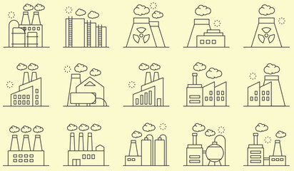 Outline icons related to Industrial buildings.. Linear icon collection. Editable stroke. Vector illustration
