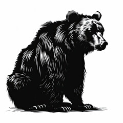 Obraz premium A black and white drawing of a bear on a white background