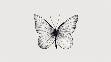 Obraz premium Continuous line butterfly art, single hand-drawn sketch on white background, elegant and minimalistic, concept of spring and nature, delicate butterfly outline in vector illustration 8K