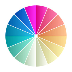 Obraz premium Pie chart with different segments in a circular diagram. wheel graph divided into parts and sections. Flat vector illustration isolated on white background.