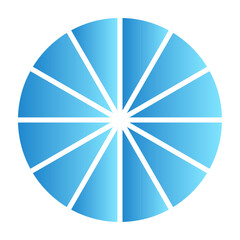 blue Pie chart with different segments in a circular diagram. wheel graph divided into parts and sections. Flat vector illustration isolated on white background.