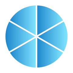 Obraz premium blue Pie chart with different segments in a circular diagram. wheel graph divided into parts and sections. Flat vector illustration isolated on white background.