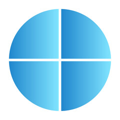 blue Pie chart with different segments in a circular diagram. wheel graph divided into parts and sections. Flat vector illustration isolated on white background.