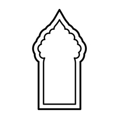 Islamic arch shape with intricate Ramadan pattern. Arab inspired frame design for mosque doors and windows. Flat vector illustration isolated on white background.