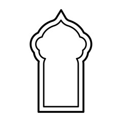 Islamic arch shape with intricate Ramadan pattern. Arab inspired frame design for mosque doors and windows. Flat vector illustration isolated on white background.