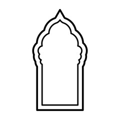 Islamic arch shape with intricate Ramadan pattern. Arab inspired frame design for mosque doors and windows. Flat vector illustration isolated on white background.