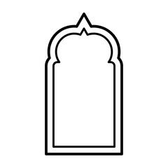 Islamic arch shape with intricate Ramadan pattern. Arab inspired frame design for mosque doors and windows. Flat vector illustration isolated on white background.