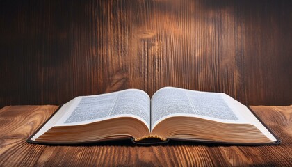 Bible on brown wooden table with plenty of space for text. Perfect for blogs, presentations, religious meetings and prayer groups.