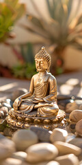 Estátua Dourada de Buda em um Ambiente Sereno