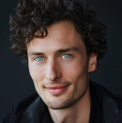 Obraz premium profile picture of a tall German man with curly hair and blue eyes, smiling gently