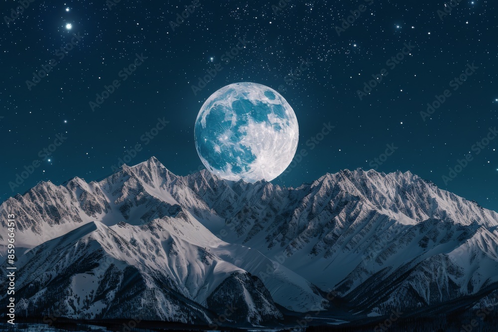 Sticker moonlit mountain majestic landscape