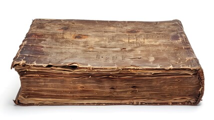 Aged book displayed on white backdrop