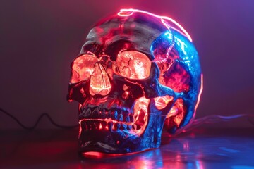Neon Illuminated Skull Art
