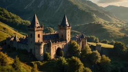 Fototapeta premium Medieval castle between patterns, summer