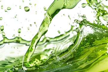 green liquid water or tea oil. neon lime liquid flows and splashes on a transparent background