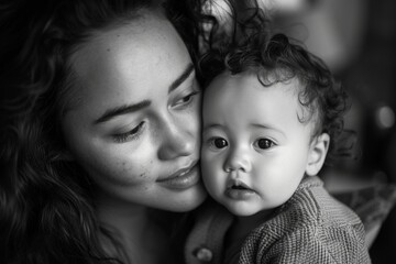 Mother and Child Portrait in Black and White
