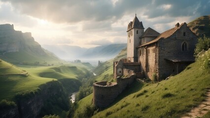 Illustration, Medieval castle summer