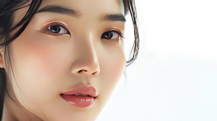 A beautiful Asian woman model face with a nice smile