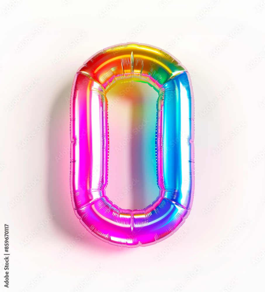Fototapete ai generated photo with inflatable multicolored neon number 0. minimalistic balloon isolated on a wh