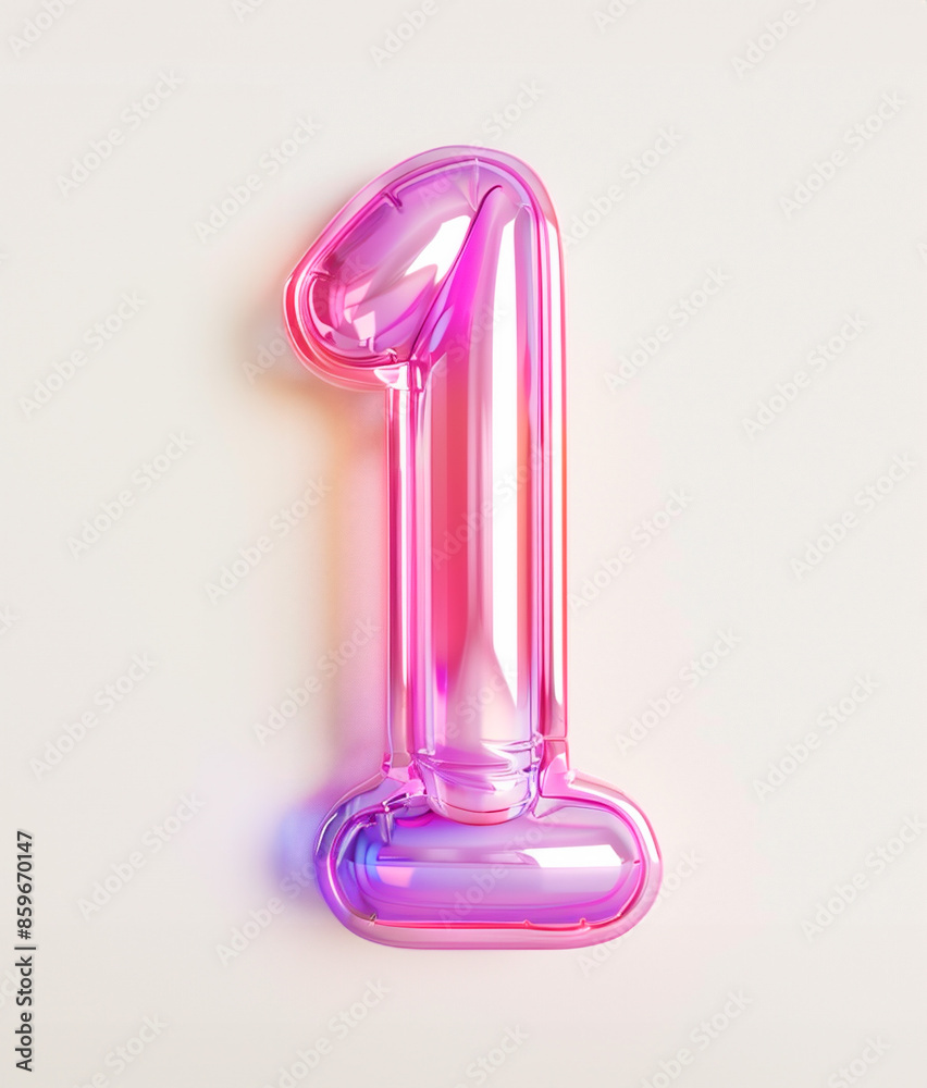Fototapete ai generated photo with inflatable multicolored neon number 1. minimalistic balloon isolated on a wh