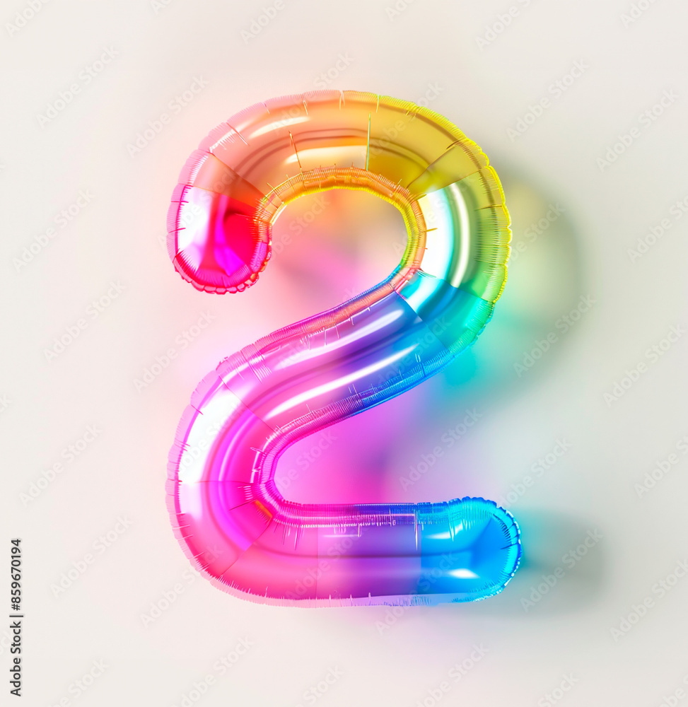 Fototapete ai generated photo with inflatable multicolored neon number 2. minimalistic balloon isolated on a wh
