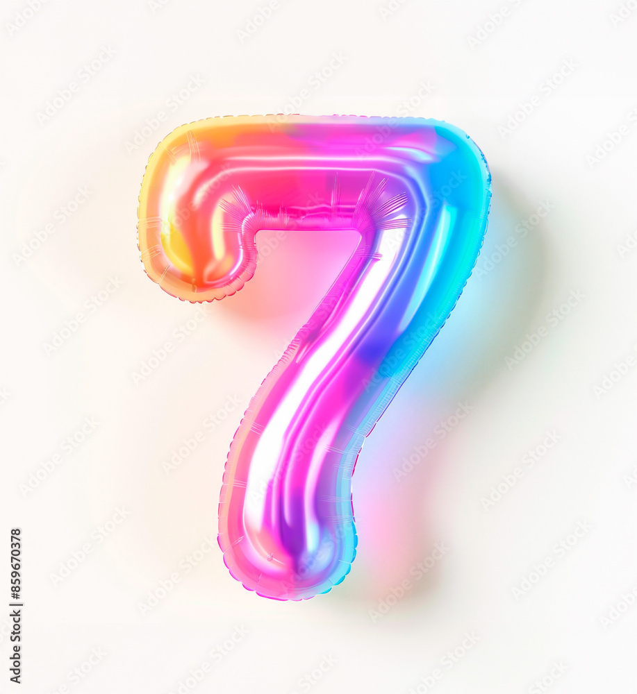Fototapete ai generated photo with inflatable multicolored neon number 7. minimalistic balloon isolated on a wh