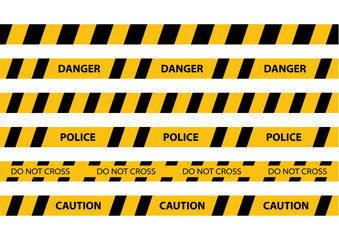 Creative Police line black and yellow stripe border. Police, Warning, Under Construction, Do not cross, stop, Danger vector collection.