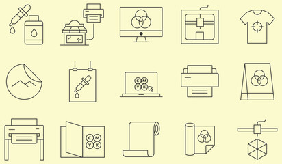 Thin line icons set of printing industry. Outline symbol collection.