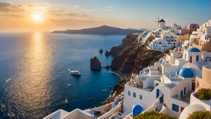 Fototapeta premium Beautiful view of Santorini Greece, sunny day