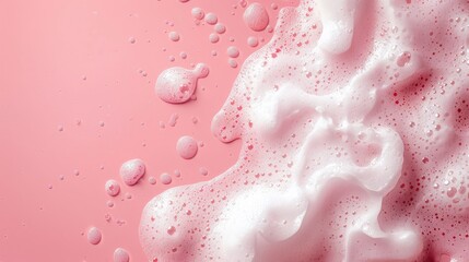 Pink background with soap foam and empty space