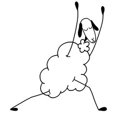 sheep in a yoga pose in sketch style on a transparent background